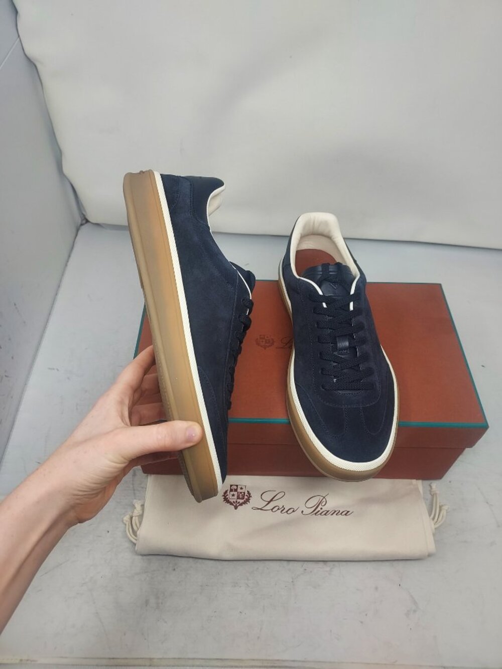 Loro Piana MENS Blue Navy Tennis Walk Suede Sneaker